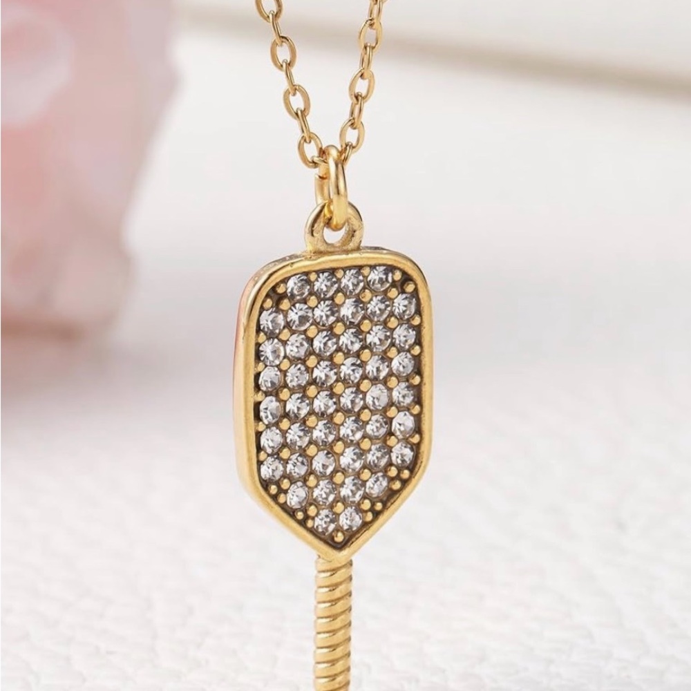 Gold plated Pickleball Pendant Necklace